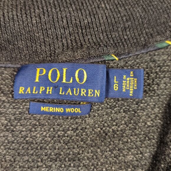 Polo Ralph Lauren Mens L 100% Merino Wool Sweater Gray Quarter Zip Coastal Prep - Picture 6 of 12